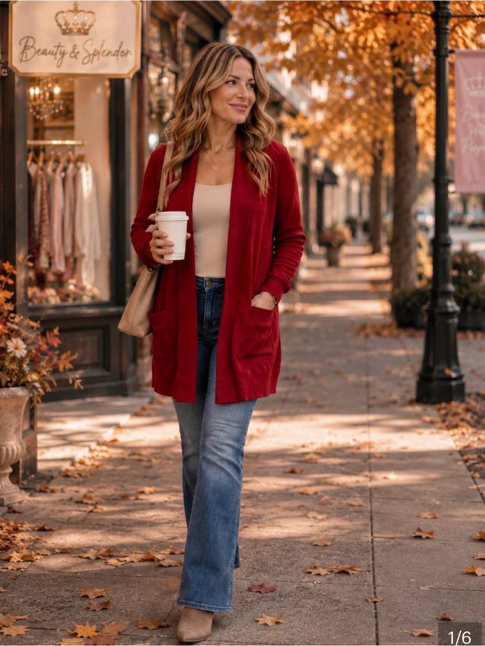 NWT J.Jill Women's Red Open Cardigan Sweater with Decorative Pin $99 Cotton